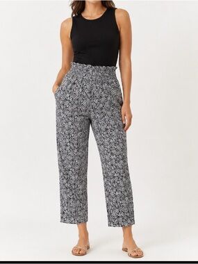 Masscob High-Rise Silk Smocked Waist Printed Wide-Leg Pants - Black/White